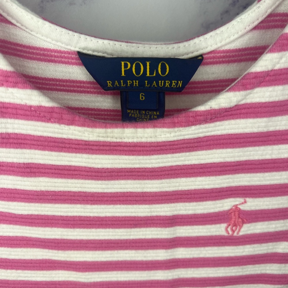 Polo by Ralph Lauren Girls White and Pink Striped Fit & Flare Dress Sz 6 - Picture 2 of 3